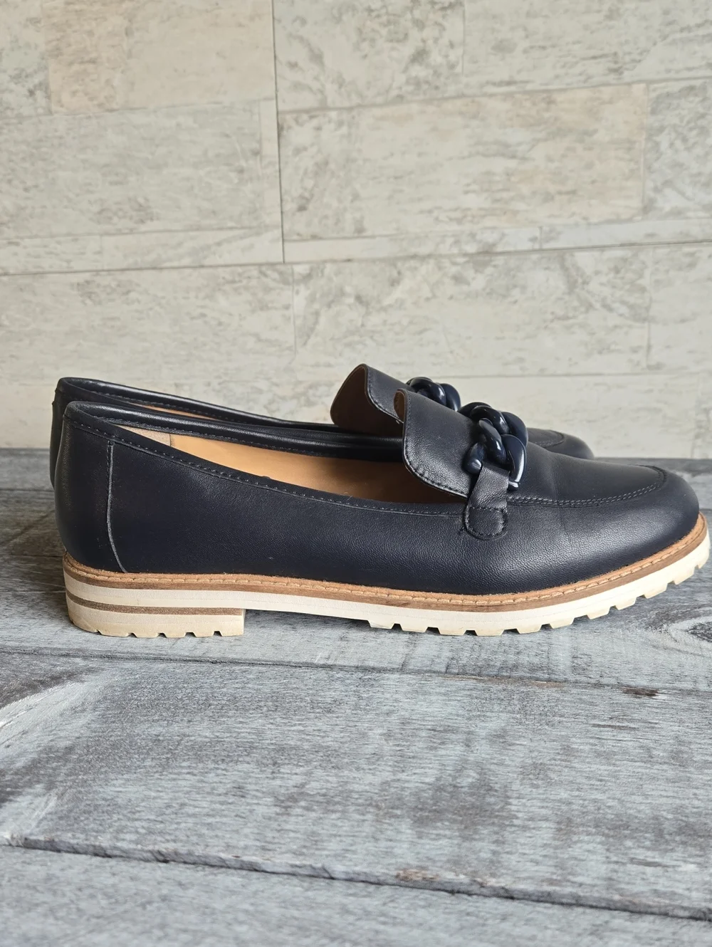 Talbots Laura Chain Link Leather Loafers NAVY - Picture 5 of 9